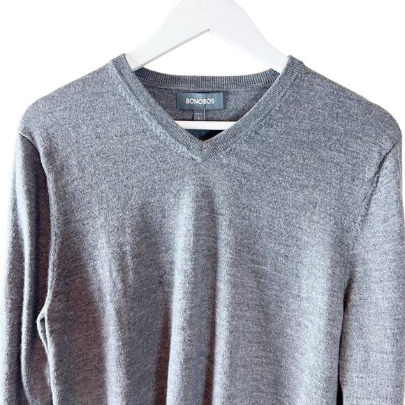 Bonobos Men’s V-Neck Extra Fine Merino Wool Slim Fit Sweater‎ Gray Sz L - Picture 2 of 7